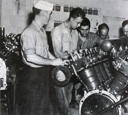 Enginaman Studying a PT Boat Gasoline Engine