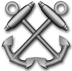 Insignia for US Navy Boatswain's Mate (BM). Crossed Anchors; Crowns Down.