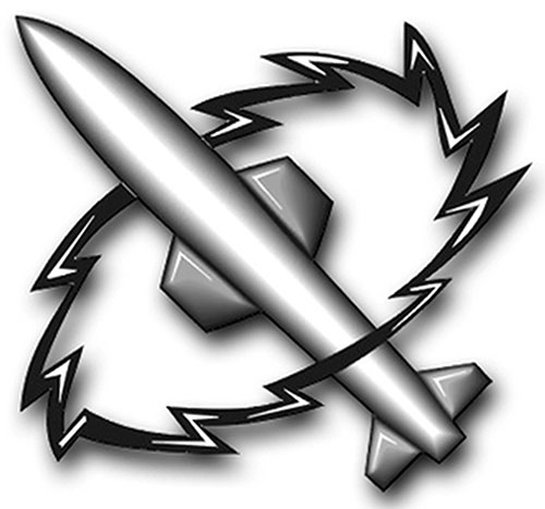 Insignia or Rating Badge for a US Navy Missile Technician (MT). A Guided Missile Surrounded by an Electronic Wave.