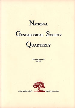 Front Cover, National Genealogical Society Quarterly, Volume 81, Number 2, June 1993.