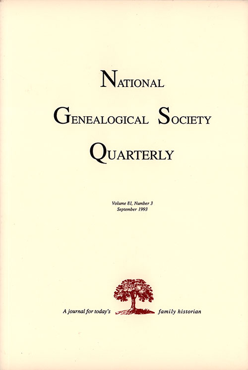 Front Cover, National Genealogical Society Quarterly, Volume 81, Number 3, September 1993.
