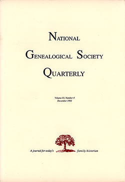 Front Cover, National Genealogical Society Quarterly, Volume 81, Number 4, December 1993.