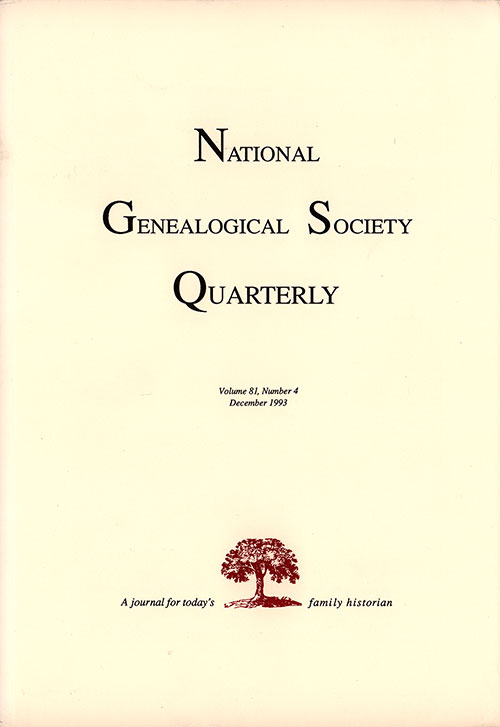 Front Cover, National Genealogical Society Quarterly, Volume 81, Number 4, December 1993.