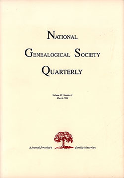 Front Cover, National Genealogical Society Quarterly, Volume 82, Number 1, March 1994.