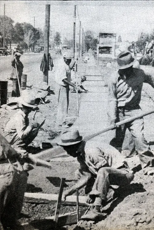 WPA Workers Construct New Sidewalks.