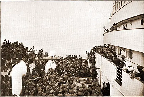 Canadian Troops on Transport Ship SS Caronia Being Addressed by Their Commander.