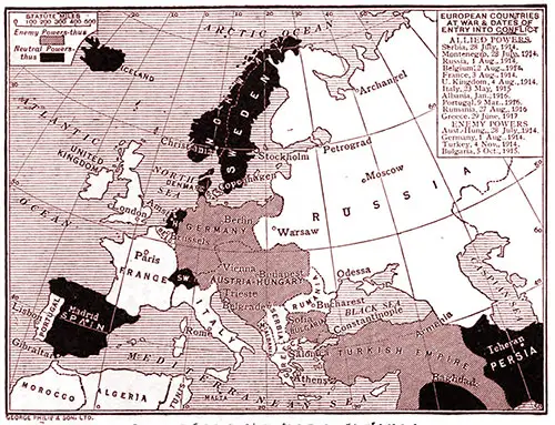 Map of European Countries Engaged in the Great War, An Advanced History of Great Britain, 1920.