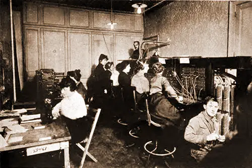 Telephone Girls Operating an Exchange, Second Army Corps Headquarters, Toul, France, 1918.