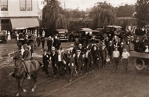 New Recruits Leaving the Train Station at Ayer, Massachusetts to March to Camp Devens.