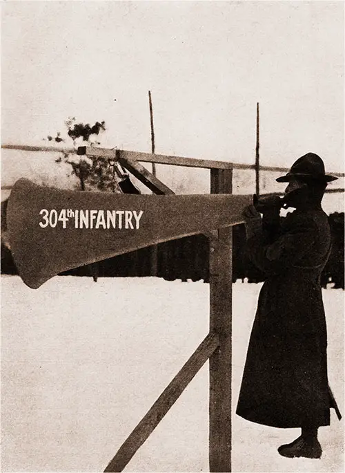 The Bugler, 304th Infantry performing Mess Call at Camp Devens (With the Aid of a Megaphone).