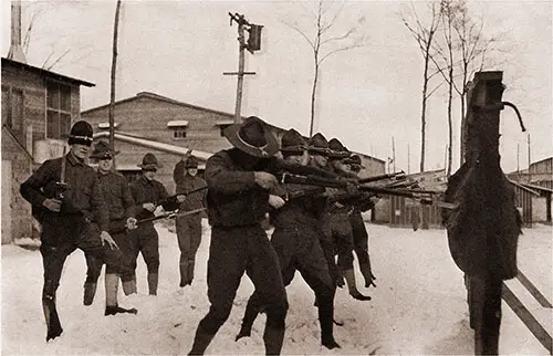 The Bayonet Fighters Shown Are Men of the 13th Company, Depot Brigade, Receiving Instruction in Thrusting From Lt. Russel Codman of the 4th Battalion.