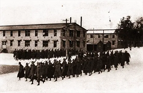 Men From the First Battalion of the 304th Infantry About to March to the Drill Field for Practice in Battalion Formations and Movements.