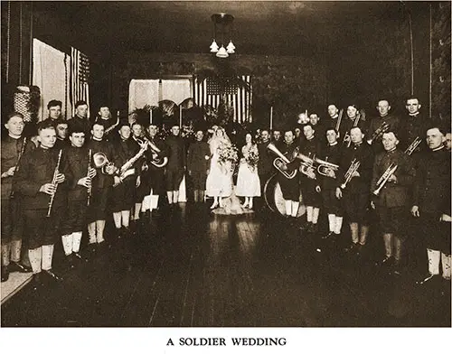Scene from a Soldier's Wedding at Camp Zachary Taylor with Band Members Lined Up on Both Sides.