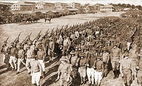 The Plymouth Division Passes in Review at Camp Devens.