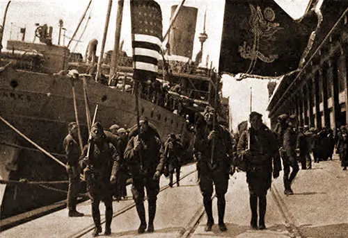 The Colors of the 301st Engineers Coming Up to Dock at Boston, Just Back from France and Germany.