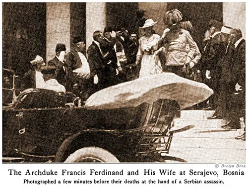 Archduke Francis Ferdinand and His Wife at Sarajevo, Bosnia. Photographed a Few Minutes before Their Deaths at the Hand of a Serbian Assassin.