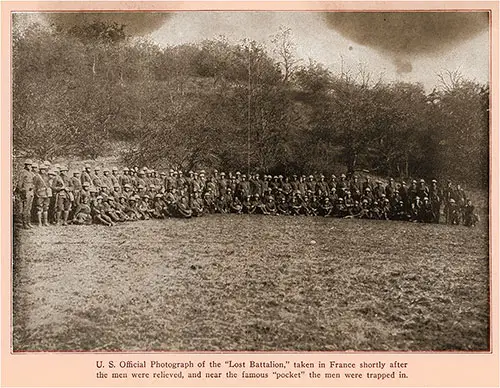 US Official Photograph of the "Lost Battalion," taken in France Shortly After the Men were Relieved, and Near the Famous "Pocket" the Men were Trapped In.