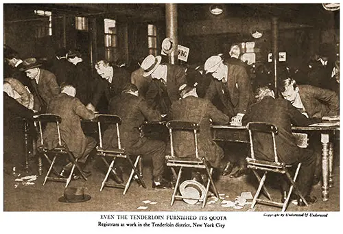 Even the Tenderloin Furnished Its Quota. Registrars at Work in the Tenderloin District, New York City.