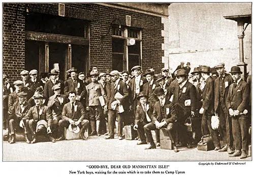 "Goodbye, Dear Old Manhattan Isle!" New York Boys, Waiting for the Train Which Is to Take Them to Camp Upton.