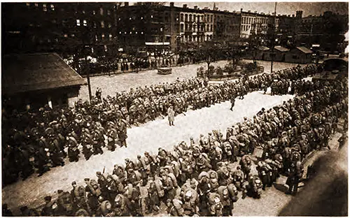 Disembarked Troops, the 307th and 308th Infantry in the Reservation Yards at Hoboken Assembled for Roll Call.