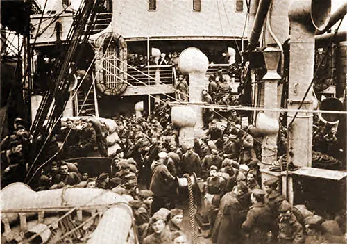 Soldiers on Deck of the USS Madawaska Awaiting Their Turn to Go Ashore.