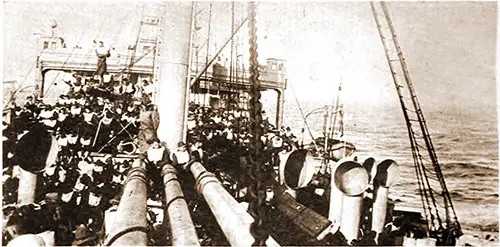 Troops on Deck of the USS President Lincoln in Danger Zone before Being Torpedoed.