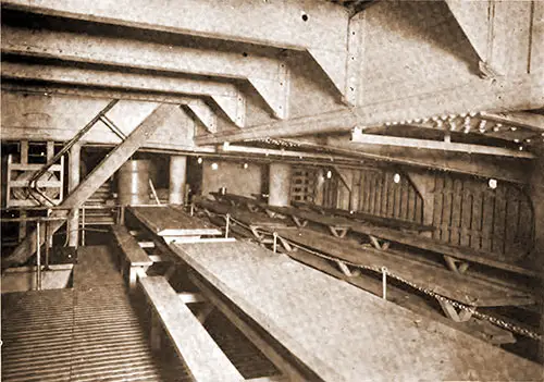 Mess Deck Provided with Benches and Tables for Troop Use.