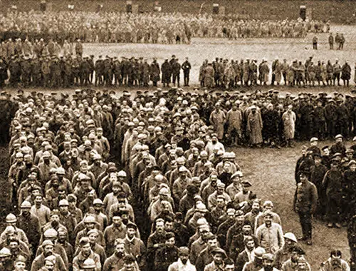 Arrival in Camp of French and British Prisoners.