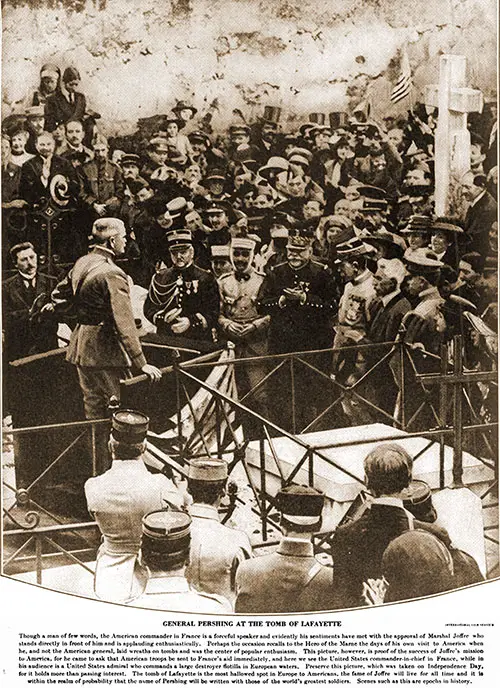 General Pershing at the Tomb of Lafayette. Photo by International Film Service.