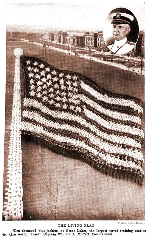 The Living Flag Ten Thousand Blue-Jackets, at Great Lakes, the Largest Naval Training Station in the World.