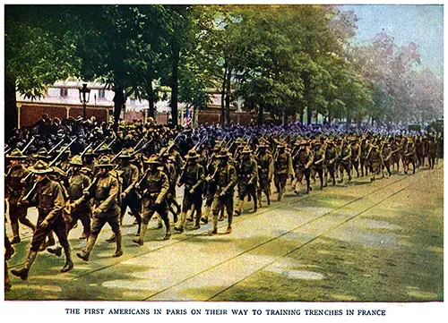 The First Americans in Paris on Their Way to Training Trenches in France.