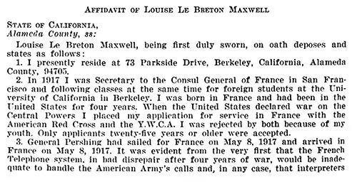 Page 1, Affidavit of Louis Le Breton Maxwell, Recognition of VA Benefits, 1977.
