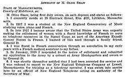 Page 1 of the Affidavit of M. Olive Shaw, Recognition for Purposes of VA Benefits, 1977.
