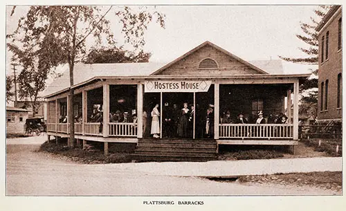 Front View of a Crowded Porch at the Plattsburg Barracks Hostess House.