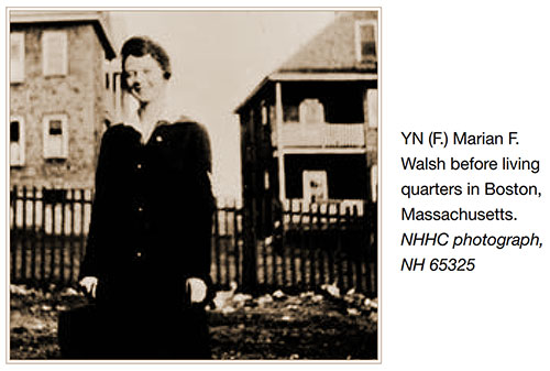 YN (f.) Marian F. Walsh before Living Quarters in Boston, Massachusetts.