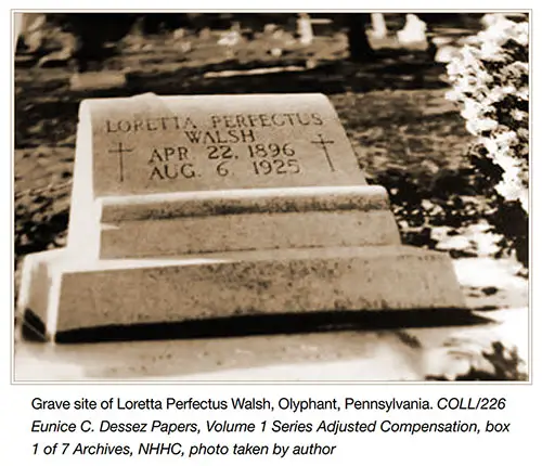 Grave site of Loretta Perfectus Walsh, Olyphant, Pennsylvania.