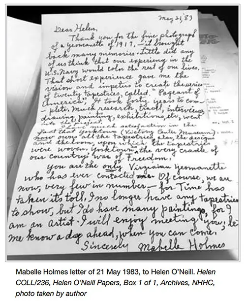Mabelle Holmes letter of 21 May 1983, to Helen O’Neill.