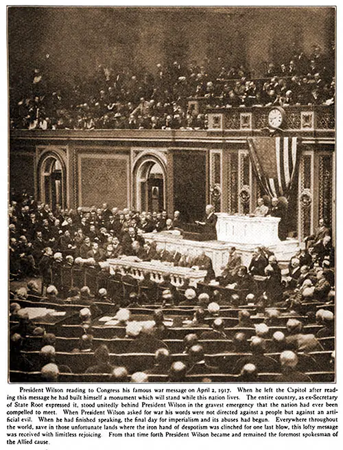 President Wilson Reading to Congress His Famous War Message on April 2, 1917.