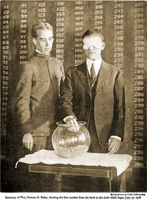 Secretary of War, Newton D. Baker, Drawing the First Number from the Bowl in the Draft Which Began June 27, 1918.