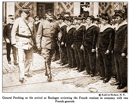 General Pershing on His Arrival at Boulogne Reviewing the French Marines in Company with Two French Generals.