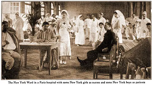 The New York Ward in a Paris Hospital with Some New York Girls as Nurses and Some New York Boys as Patients.