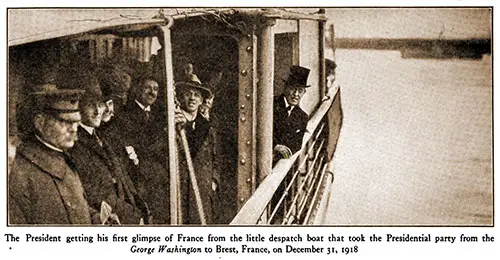 US President Wilson Getting His First Glimpse of France from the Little Despatch Boat That Took the Presidential Party from the USS George Washington to Brest, France, on December 31, 1918.