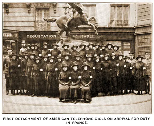 First Detachment of American Telephone Girls on Arrival for Duty in France. War Department Annual Report, 1919.