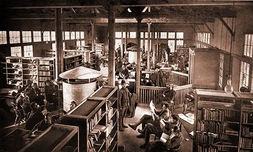 Interior of A. L. A. Library, Camp Sheridan.