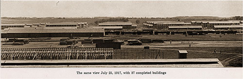 The same view July 25, 1917, with 37 completed buildings. Camp Grant Pictorial Brochure, 1917.