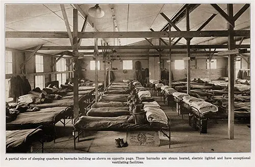 A partial view of sleeping quarters in barracks building as shown on opposite page.