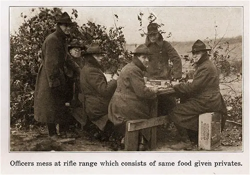 Officers mess at rifle range which consists of same food given privates. Camp Grant Pictorial Brochure, 1917.