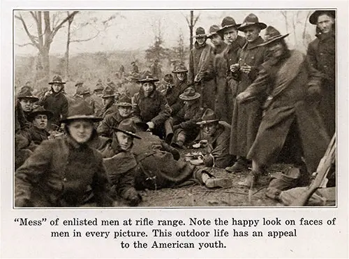 "Mess" of enlisted men at rifle range. Note the happy look on faces of men in every picture.