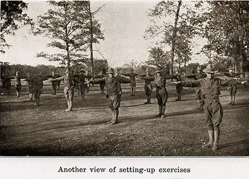 Another view of setting-up exercises. Camp Grant Pictorial Brochure, 1917.