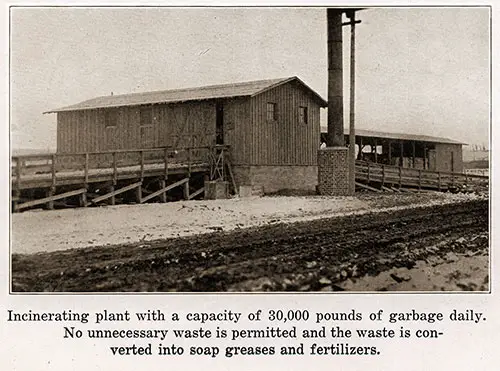 Incinerating plant with a capacity of 30,000 pounds of garbage daily.